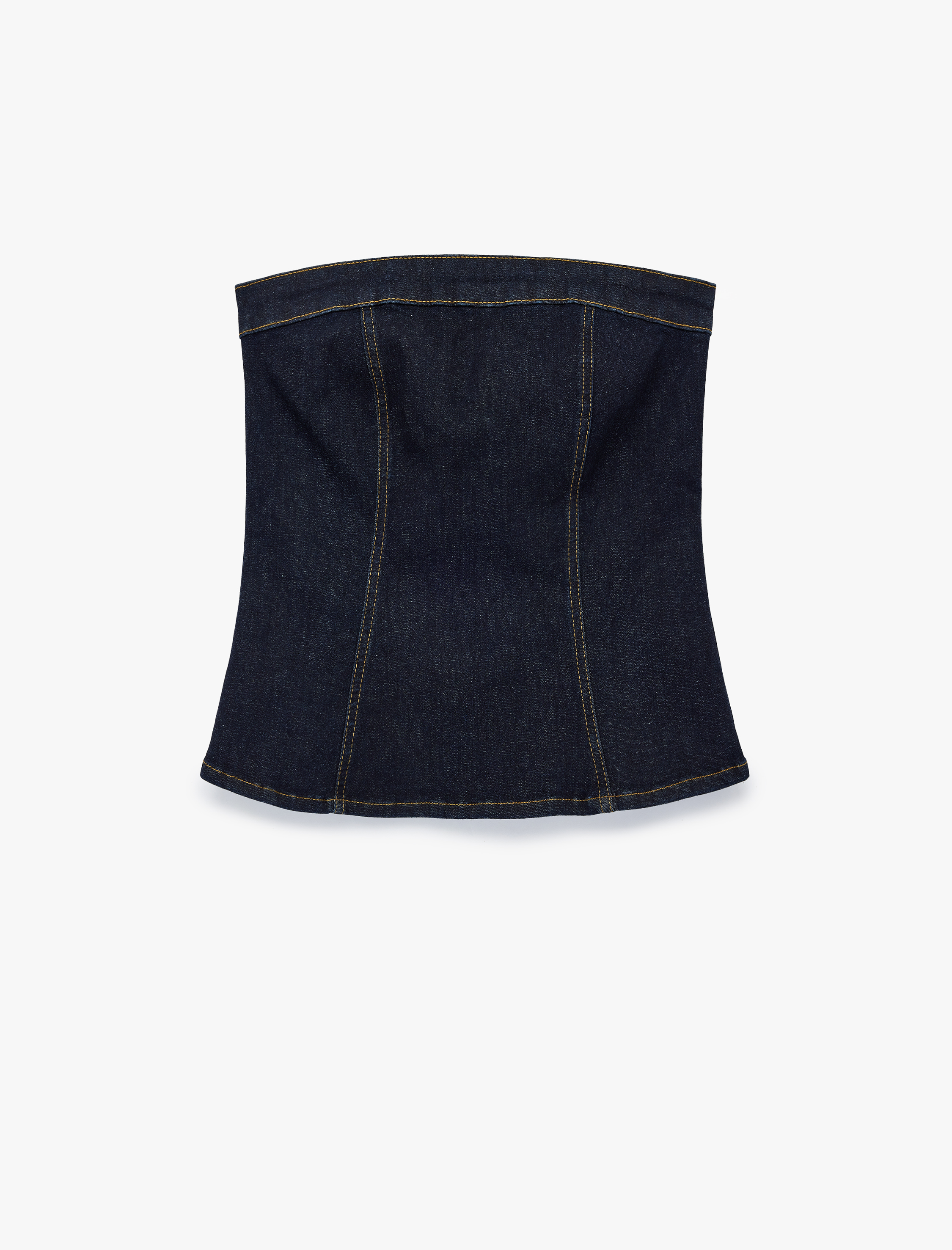   Pamuklu Fermuarlı Slim Fit Straplez Kolsuz Denim Bluz