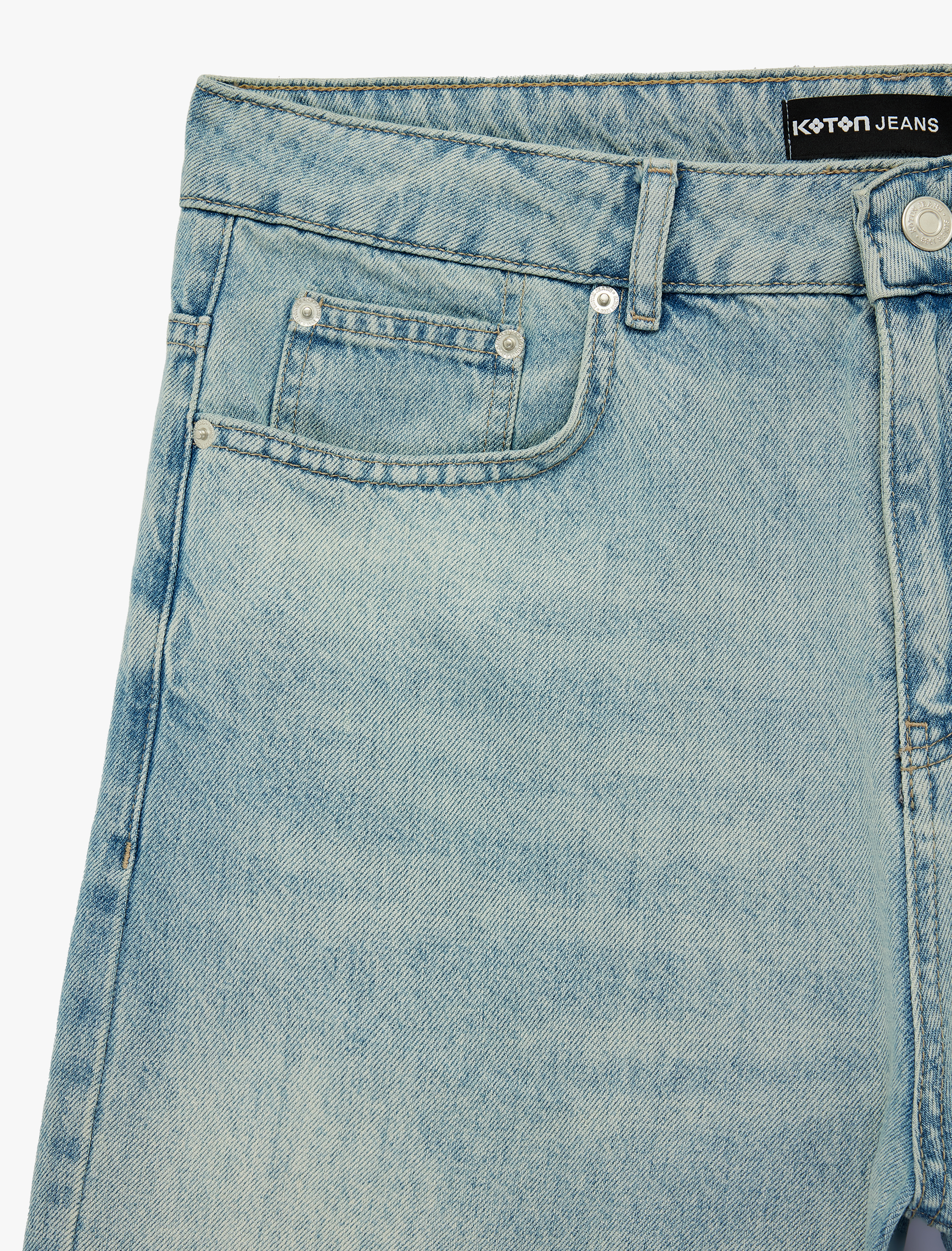   Normal Bel Pamuklu Pis Paça Straight Fit Bermuda Jean Şort