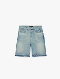 Normal Bel Pamuklu Pis Paça Straight Fit Bermuda Jean Şort