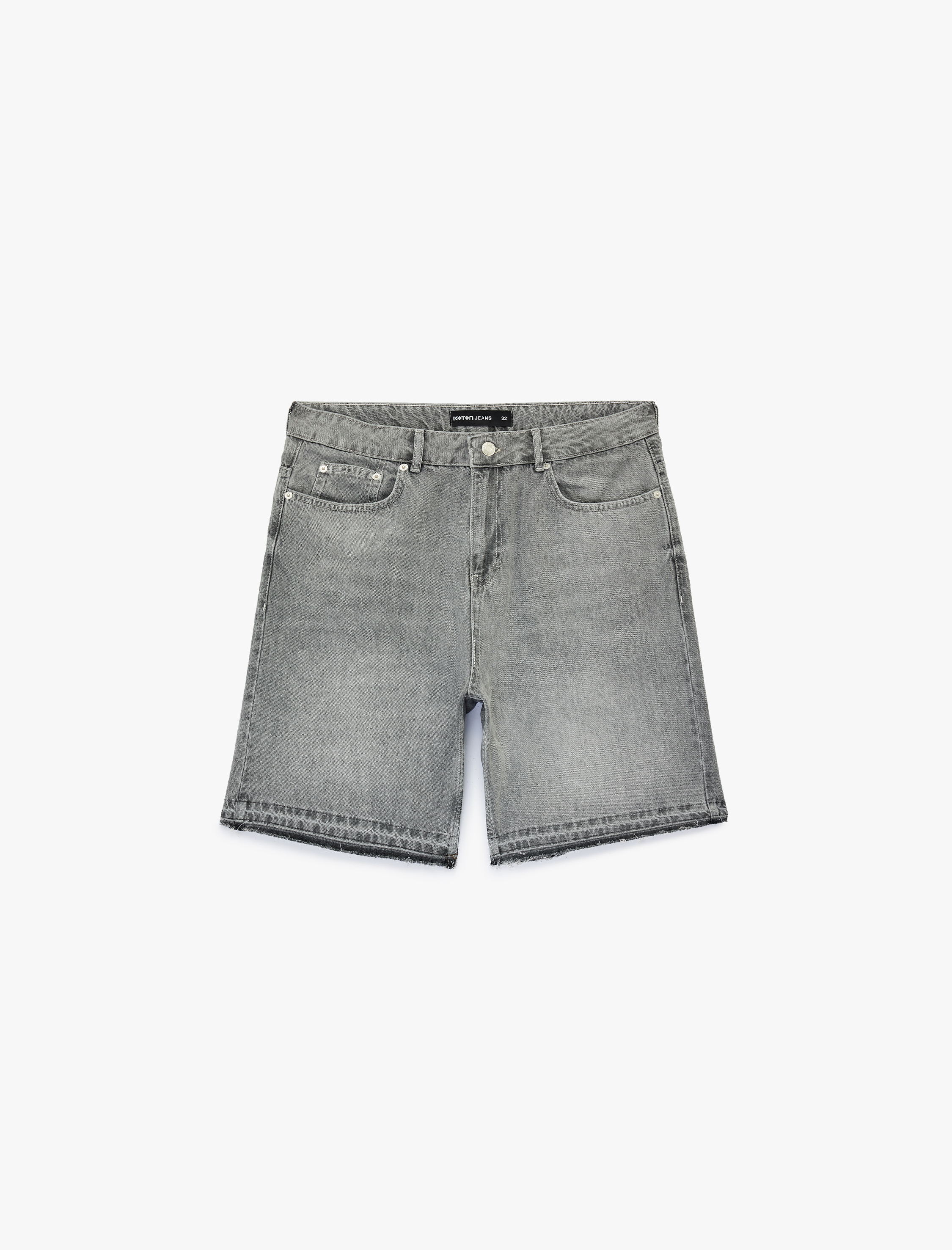   Normal Bel Pamuklu Pis Paça Straight Fit Bermuda Jean Şort