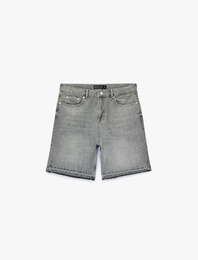 Normal Bel Pamuklu Pis Paça Straight Fit Bermuda Jean Şort