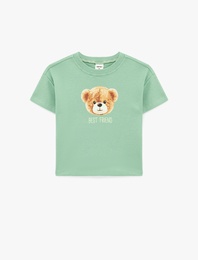 Pamuklu Bisiklet Yaka Kısa Kollu Baskılı Overize Tişört