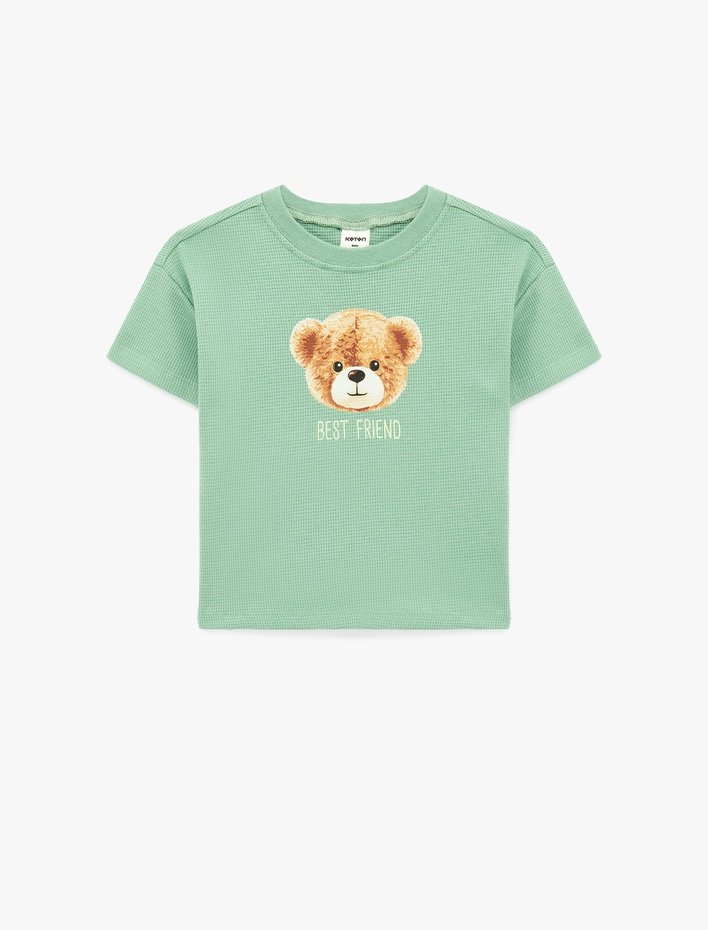 Erkek Bebek Pamuklu Bisiklet Yaka Kısa Kollu Baskılı Overize Tişört