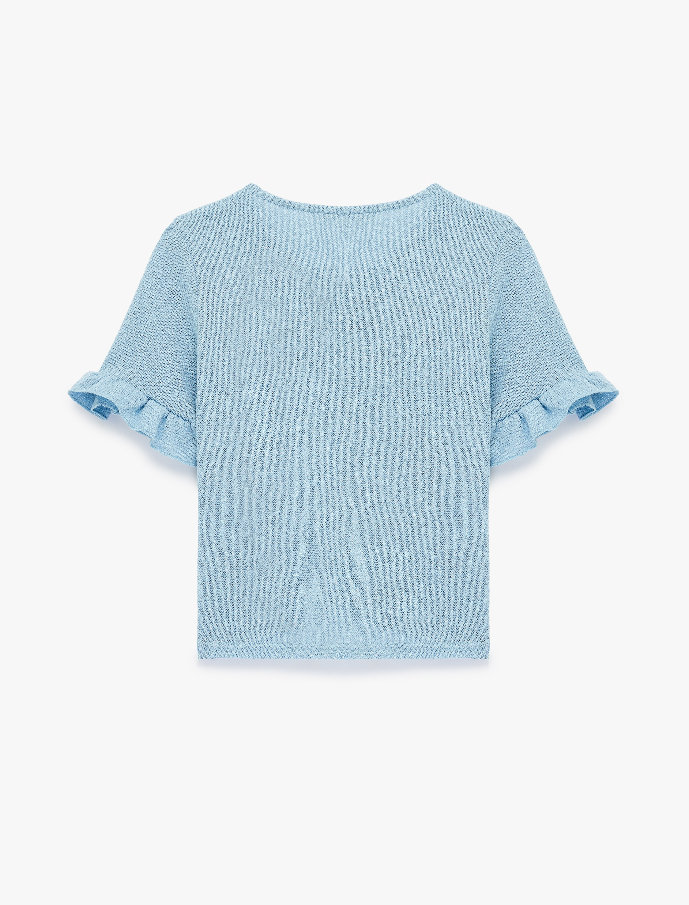   Mücevher Düğme Detaylı Fırfırlı Kısa Kollu Bisiklet Yaka Hırka