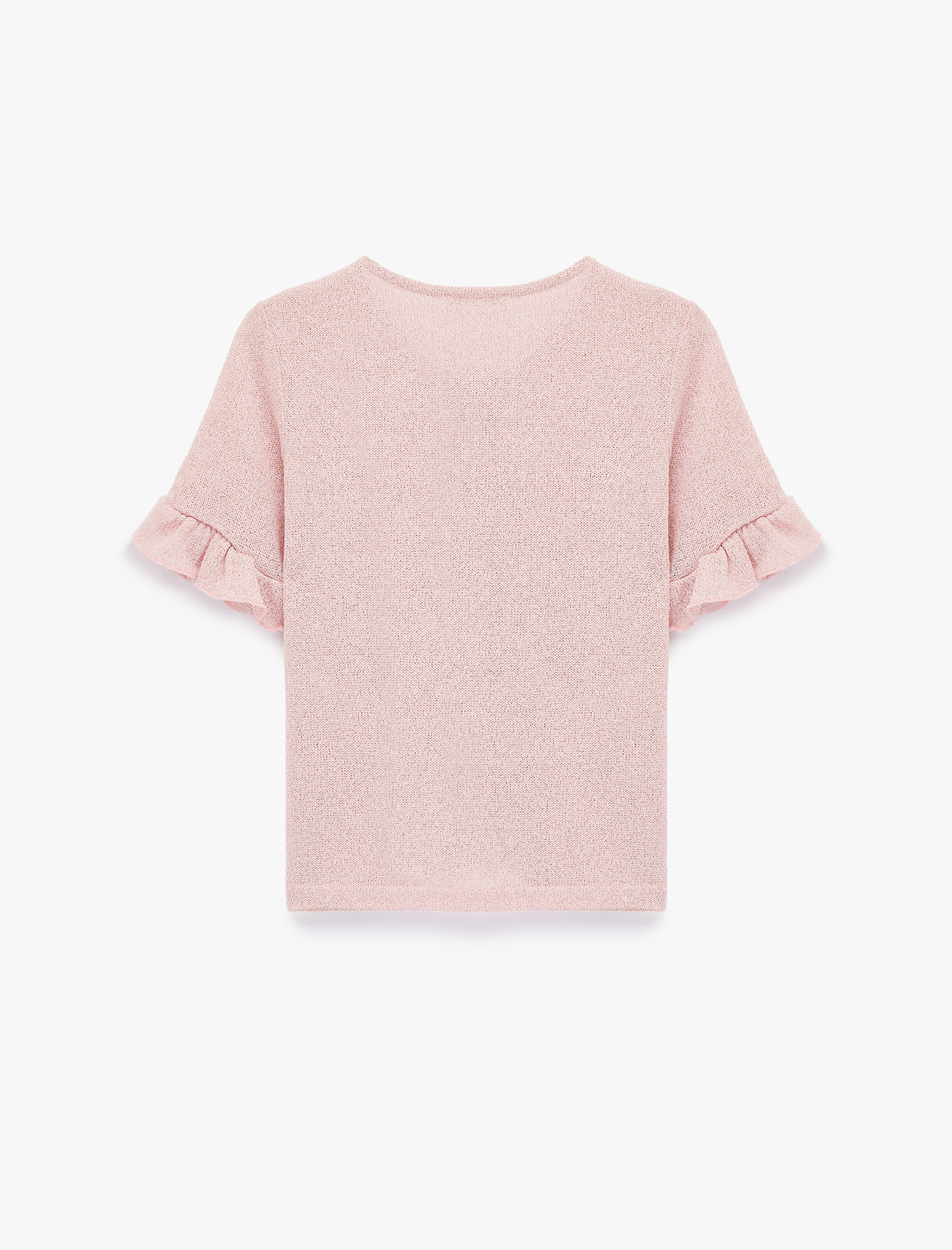   Mücevher Düğme Detaylı Fırfırlı Kısa Kollu Bisiklet Yaka Hırka