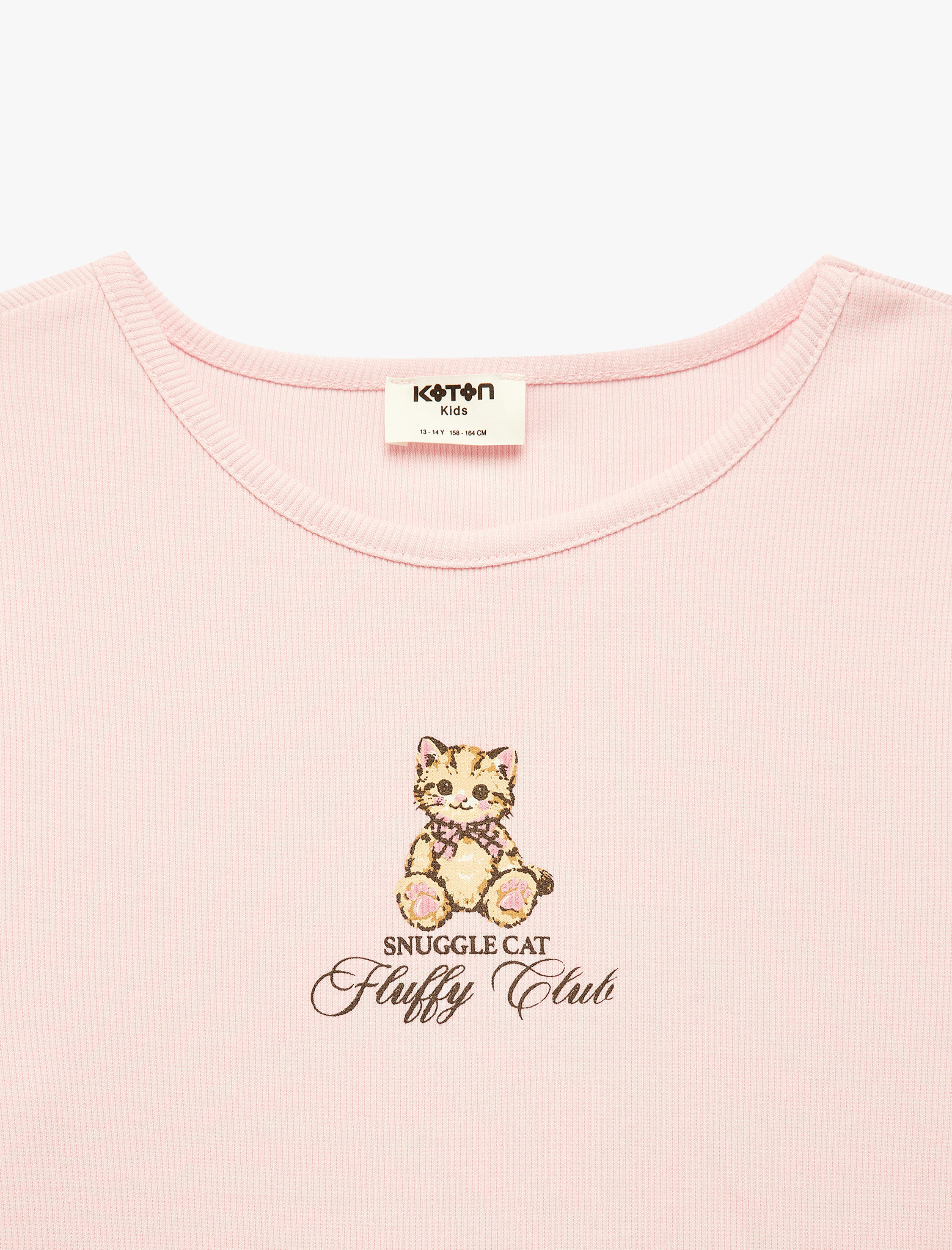  Kız Çocuk Pamuklu Kedi Baskılı Kısa Kollu Bisiklet Yaka Tişört