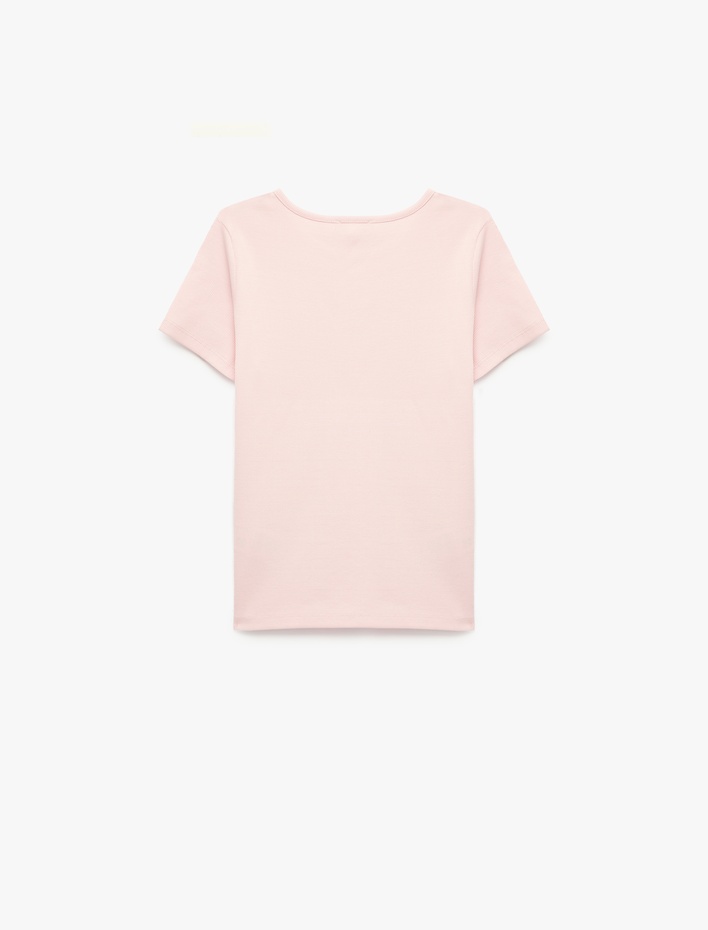 Kız Çocuk Pamuklu Kedi Baskılı Kısa Kollu Bisiklet Yaka Tişört