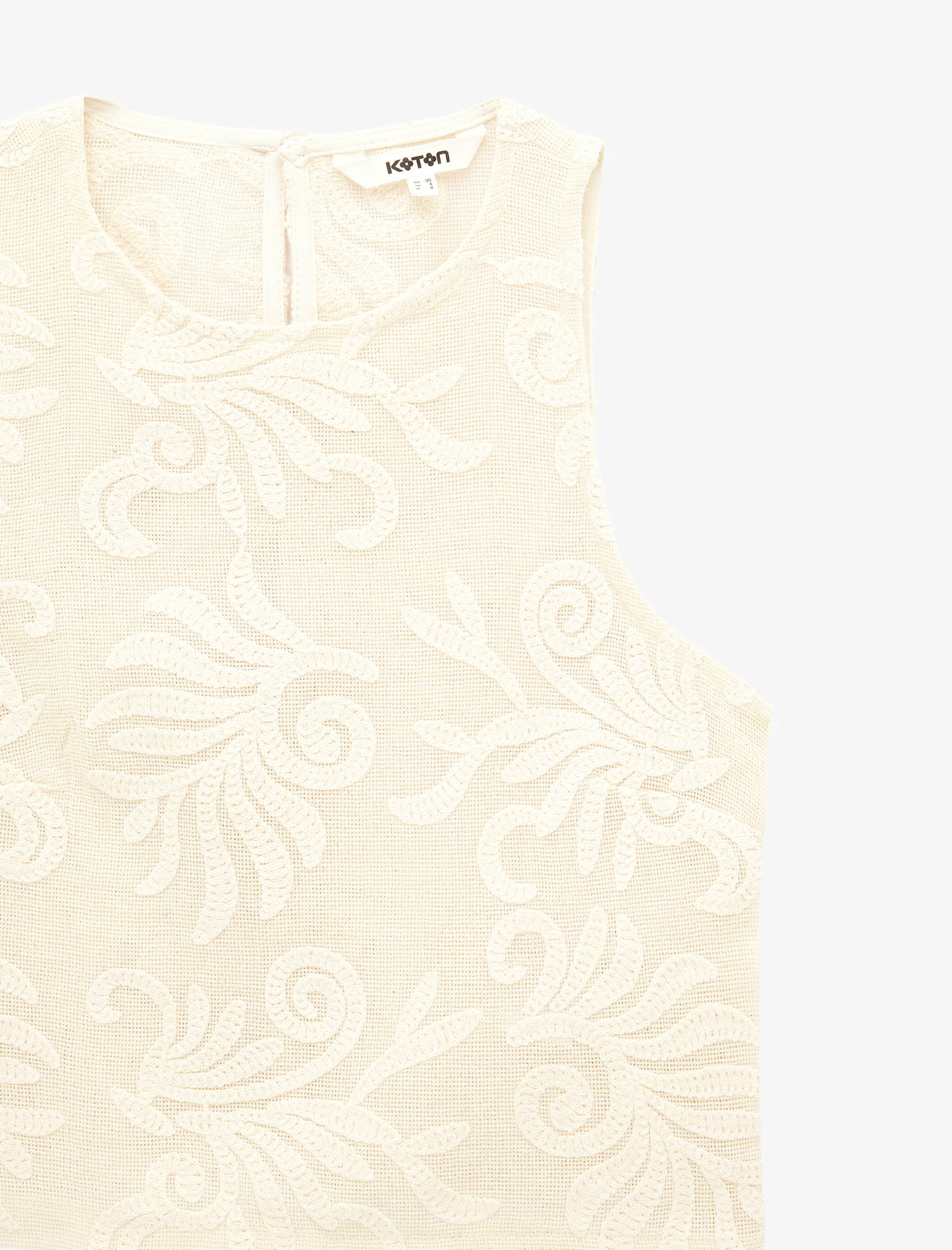   Pamuklu Floral Dokulu Brodeli Kolsuz Bisiklet Yaka Bluz