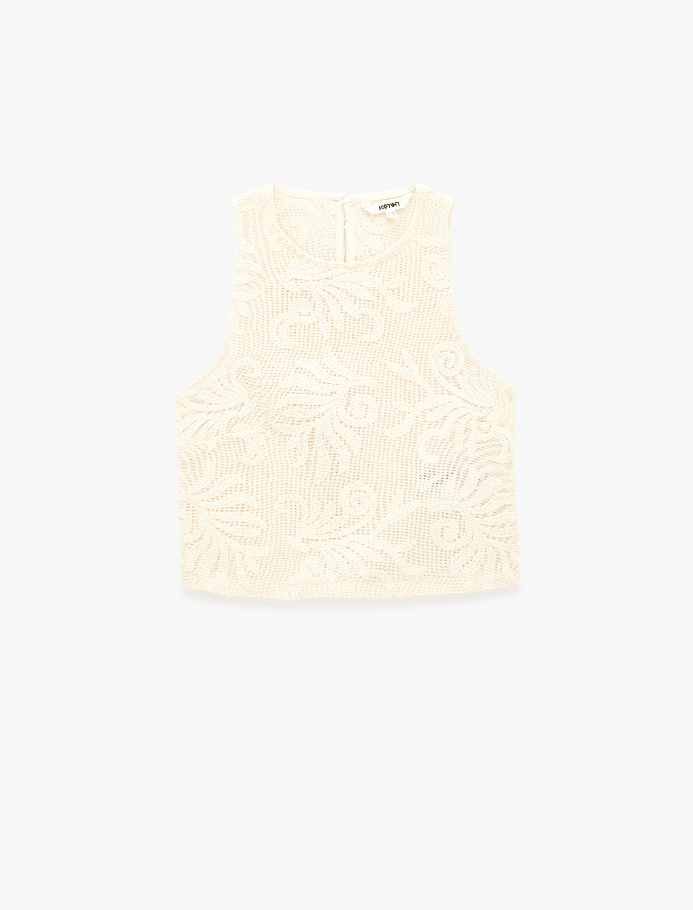   Pamuklu Floral Dokulu Brodeli Kolsuz Bisiklet Yaka Bluz