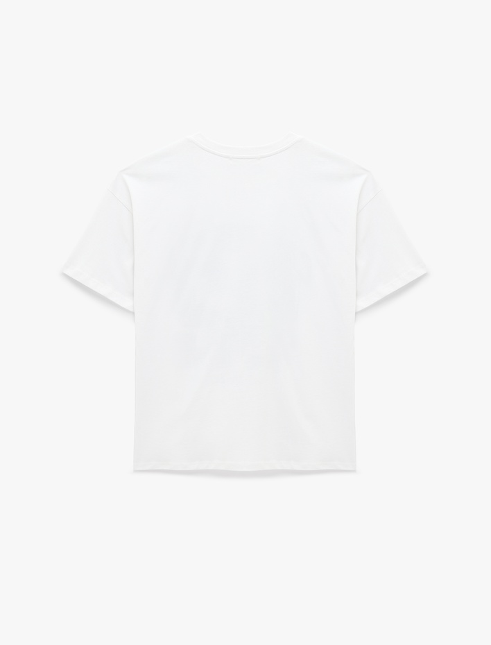  Pamuklu Baskılı Bisiklet Yaka Rahat Kalıp Kısa Kollu Tişört