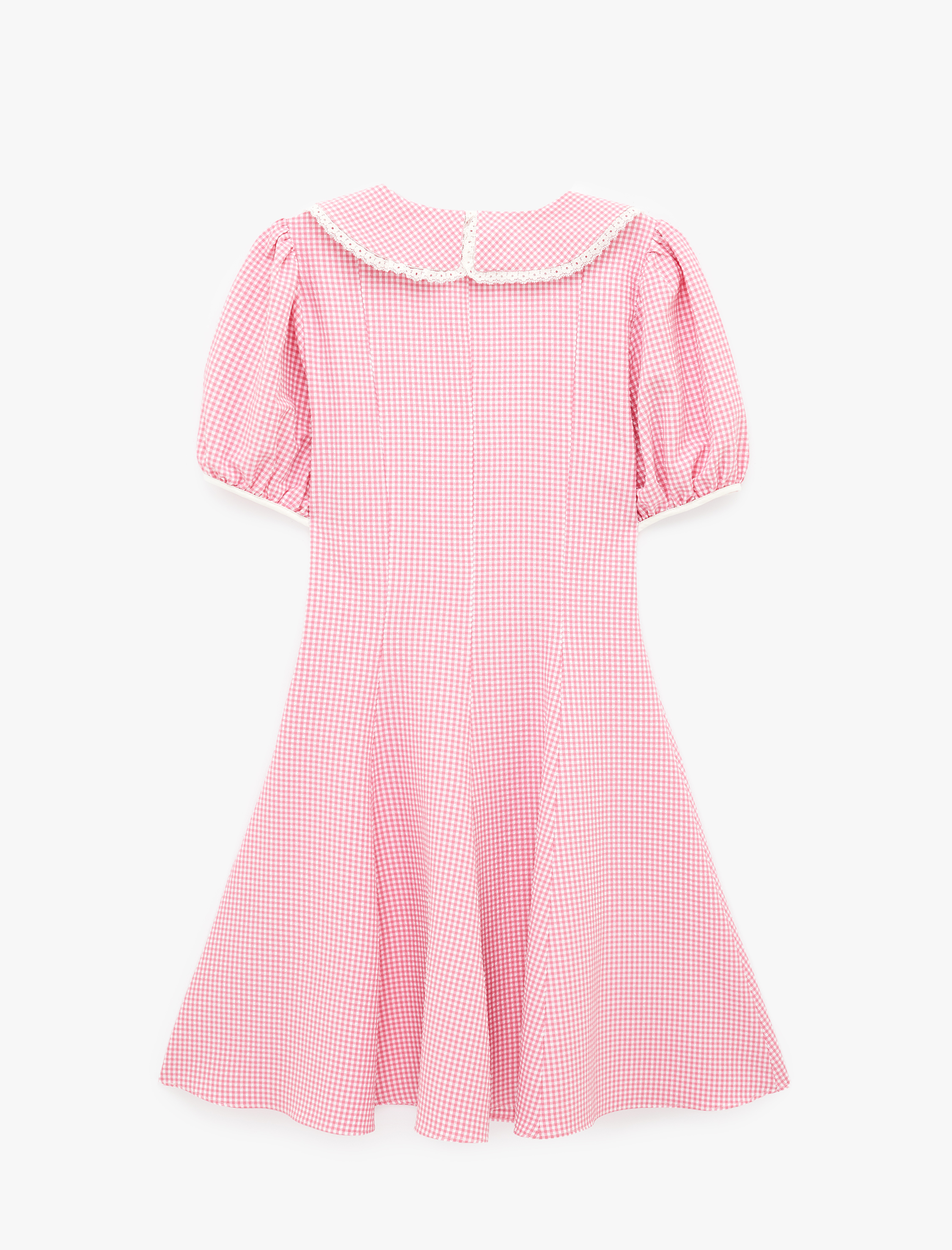   Kısa Balon Kollu Geniş Bebe Yaka Pötikareli Mini Kloş Elbise