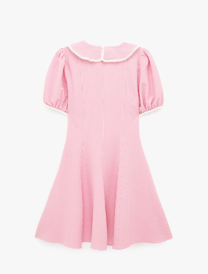  Kısa Balon Kollu Geniş Bebe Yaka Pötikareli Mini Kloş Elbise