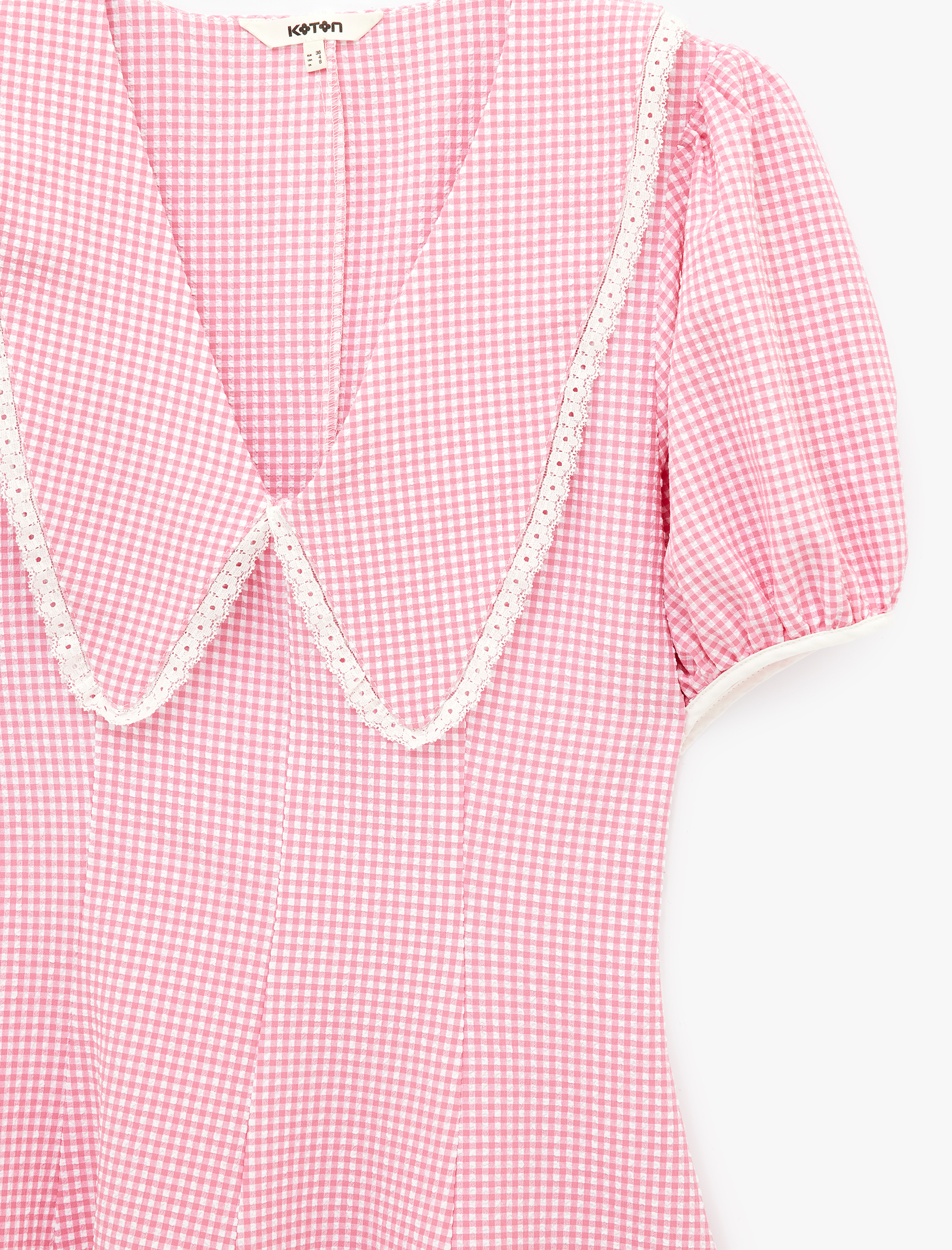   Kısa Balon Kollu Geniş Bebe Yaka Pötikareli Mini Kloş Elbise