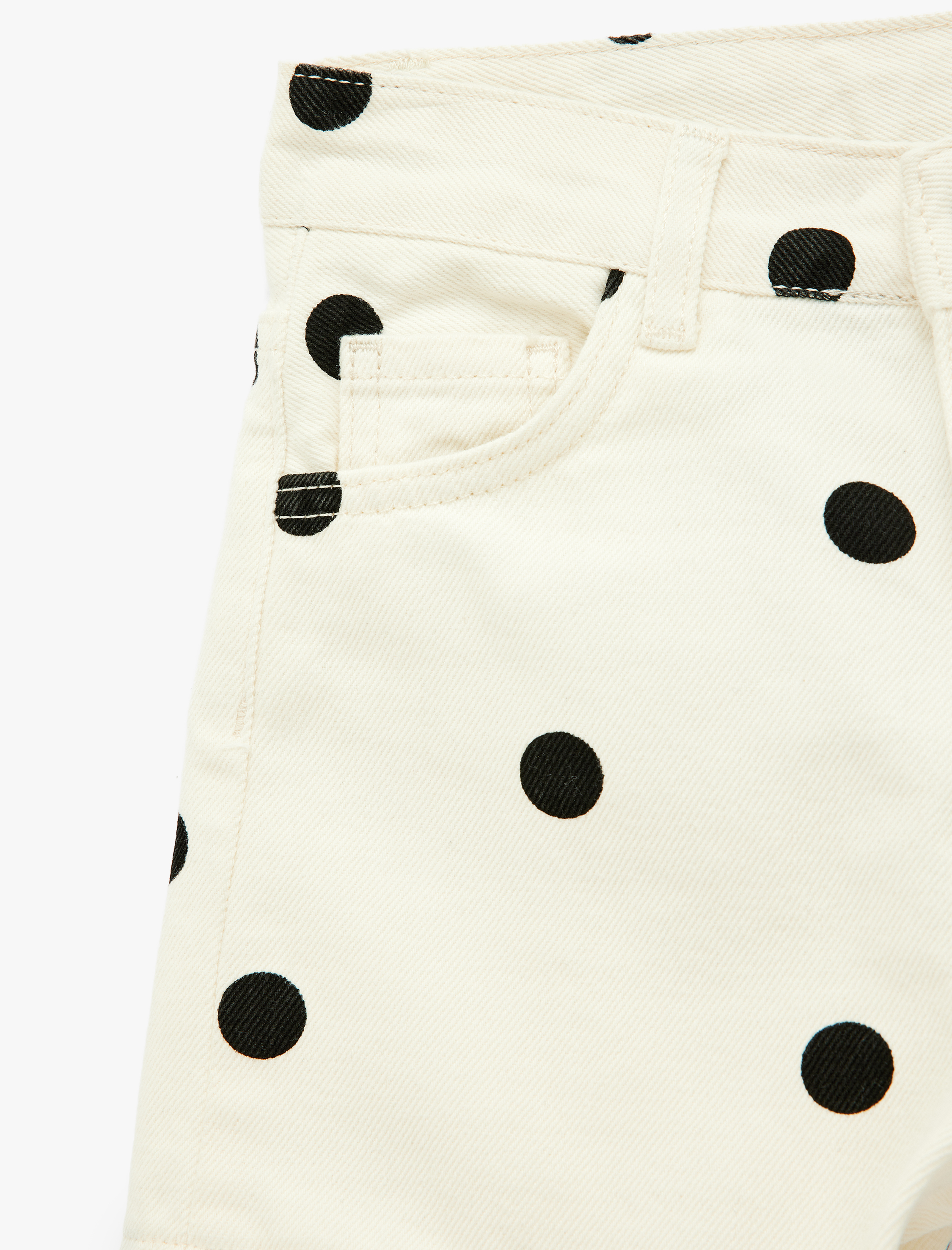  Kız Çocuk Pamuklu Cep Detaylı Puantiyeli Denim Şort