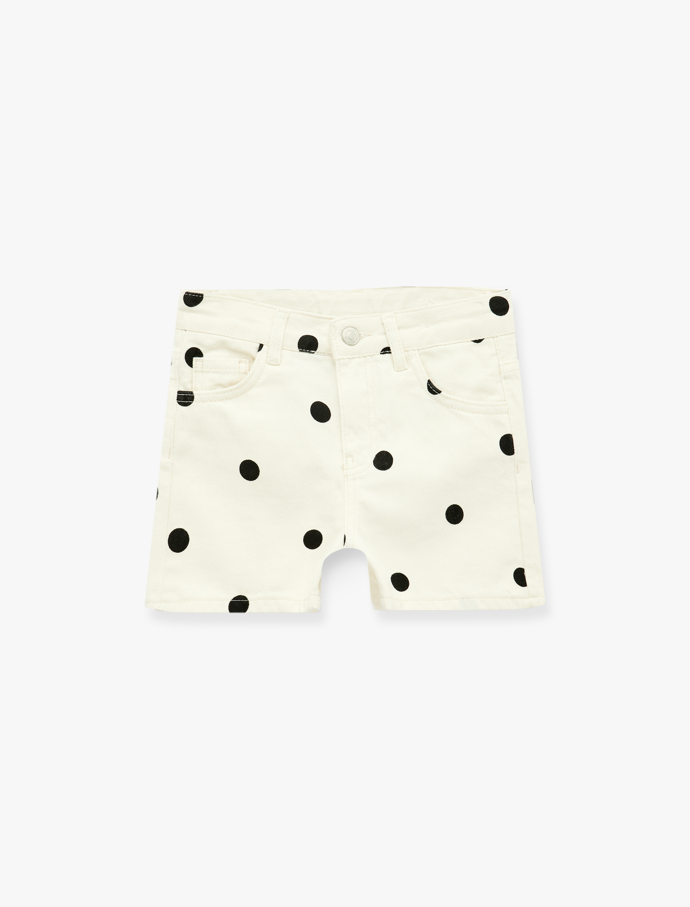  Kız Çocuk Pamuklu Cep Detaylı Puantiyeli Denim Şort