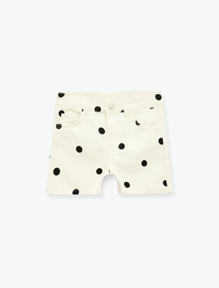 Kız Çocuk Pamuklu Cep Detaylı Puantiyeli Denim Şort