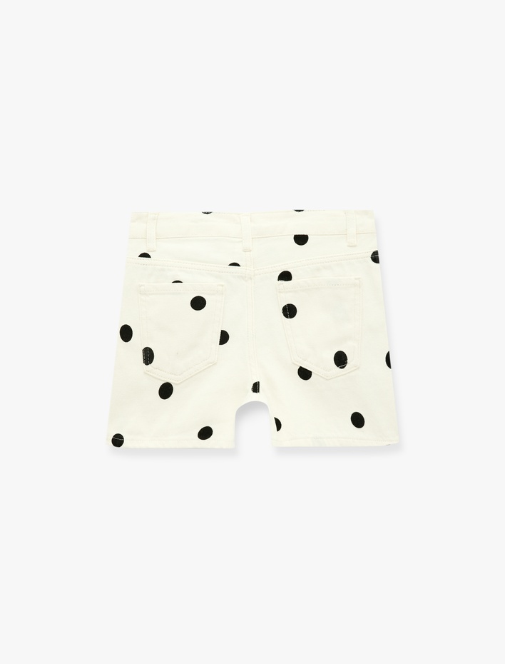 Kız Çocuk Pamuklu Cep Detaylı Puantiyeli Denim Şort