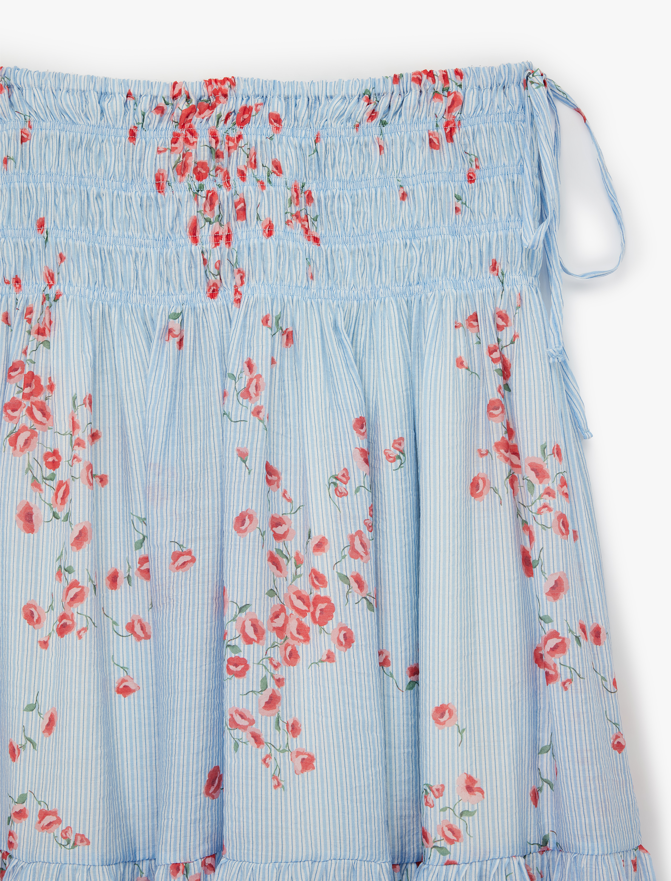   Viskon Kumaş Belden Oturtmalı Bağlamalı Gipeli Çiçekli Çizgili Uzun Etek