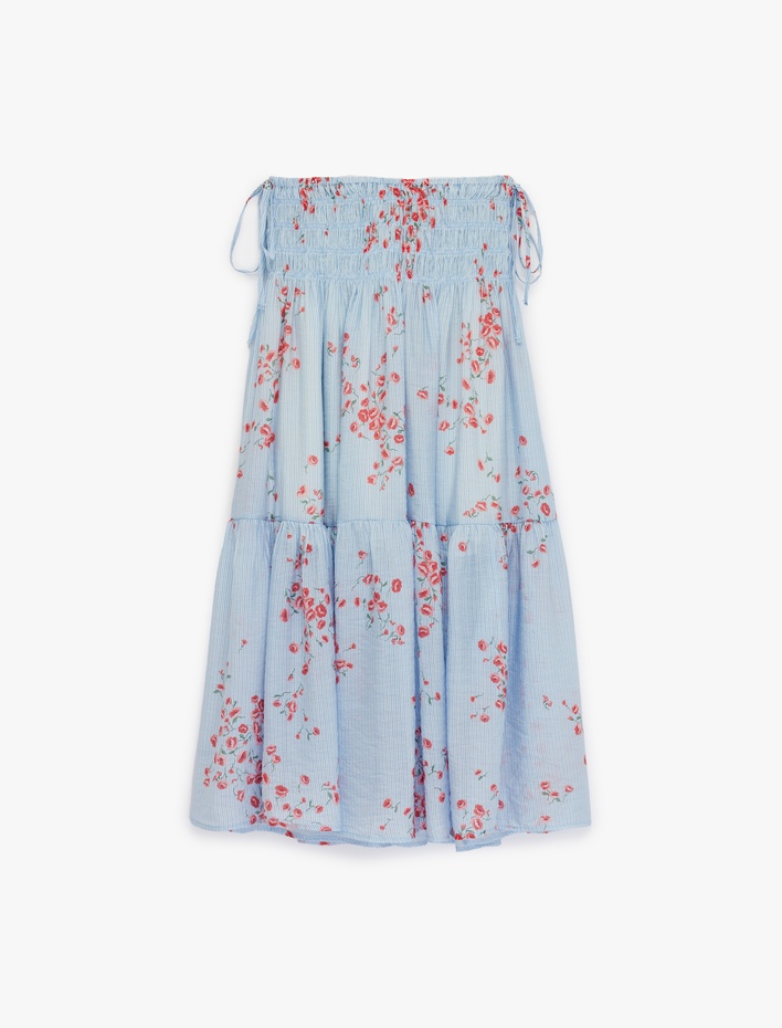  Viskon Kumaş Belden Oturtmalı Bağlamalı Gipeli Çiçekli Çizgili Uzun Etek