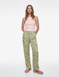 Viskon Beli Bağcıklı Desenli Düz Paça Pantolon