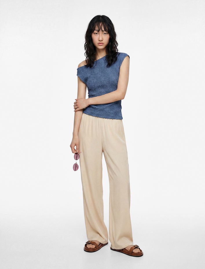  Beli Lastikli Bürümcük Düz Paça Pantolon