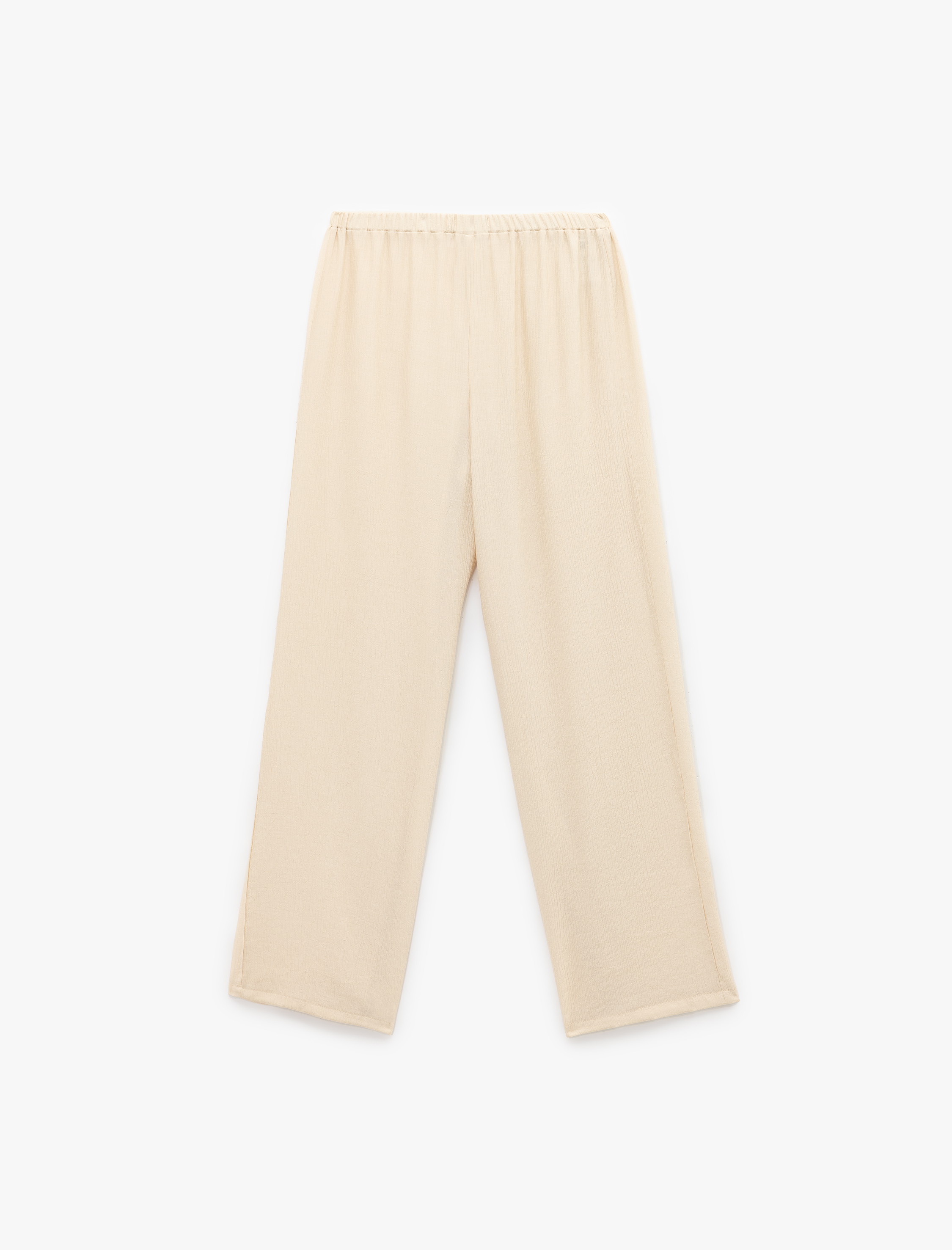   Beli Lastikli Bürümcük Düz Paça Pantolon