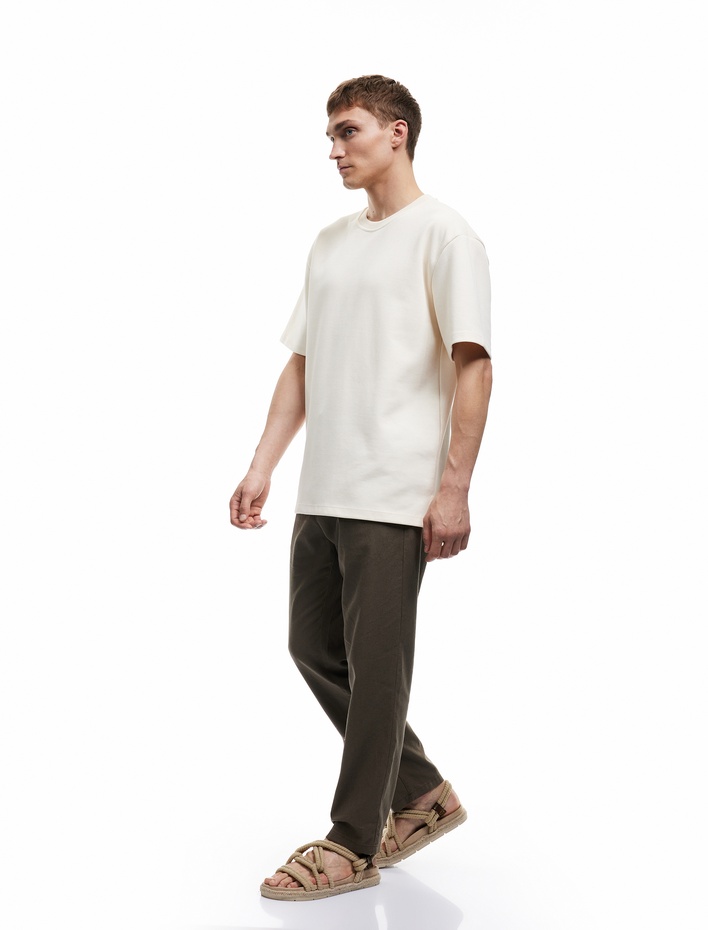  Beli Bağcıklı Cep Detaylı Keten Pamuk Karışımlı Chino Pantolon