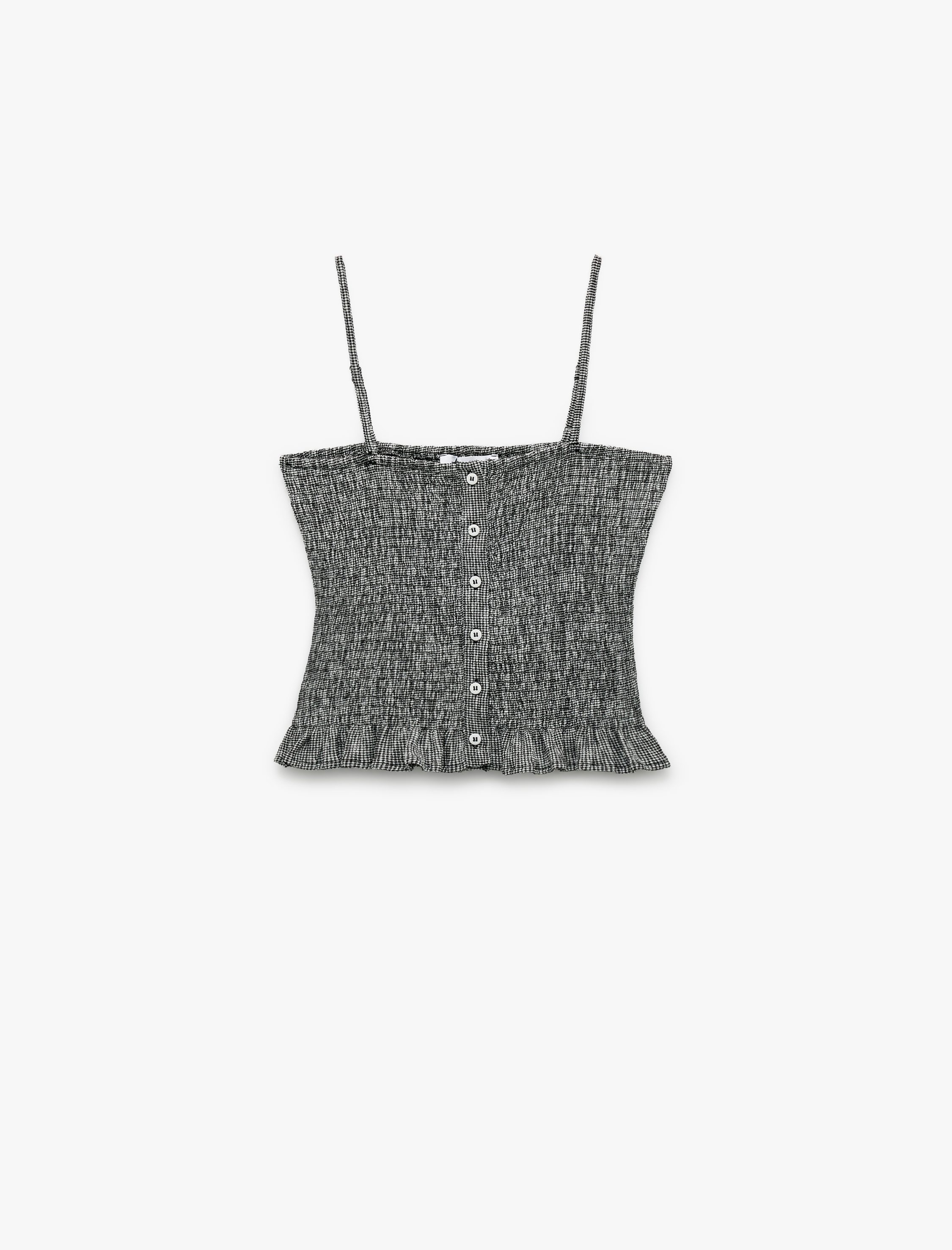   Düğme Detaylı İp Askılı Bürümcük Slim Fit Crop Bluz