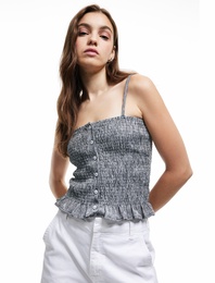 Düğme Detaylı İp Askılı Bürümcük Slim Fit Crop Bluz