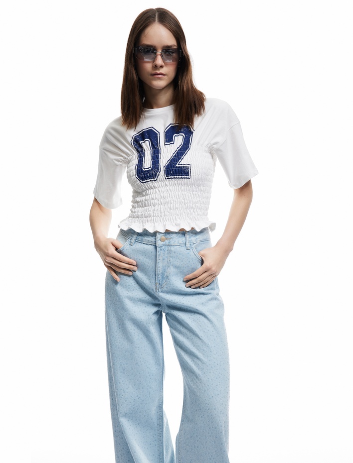  Bisiklet Yaka Gipeli Slim Fit Baskılı Pamuklu Kısa Kollu Tişört