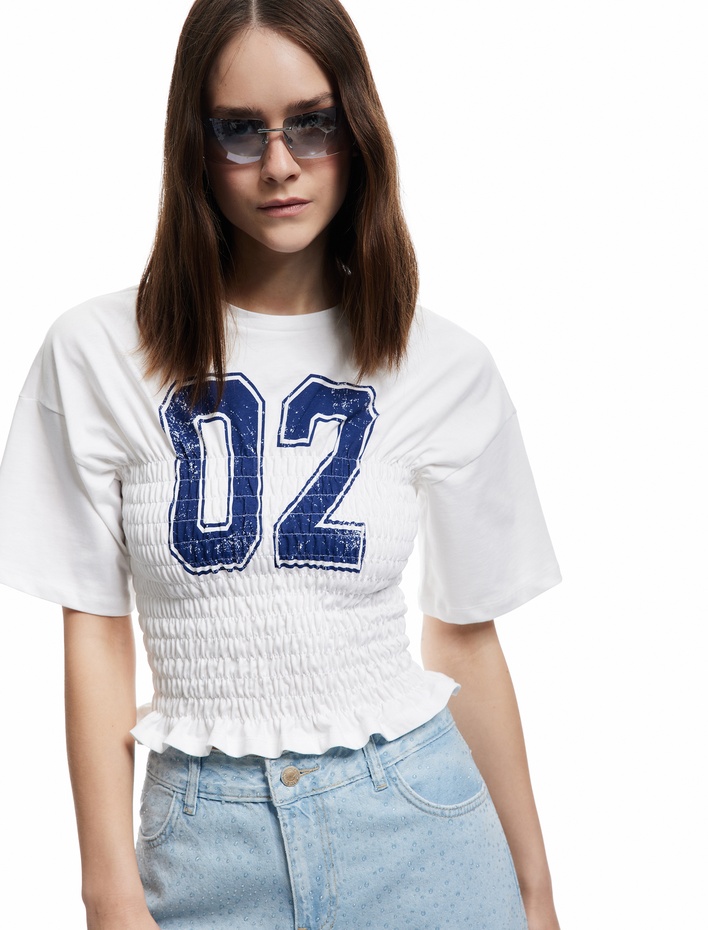  Bisiklet Yaka Gipeli Slim Fit Baskılı Pamuklu Kısa Kollu Tişört