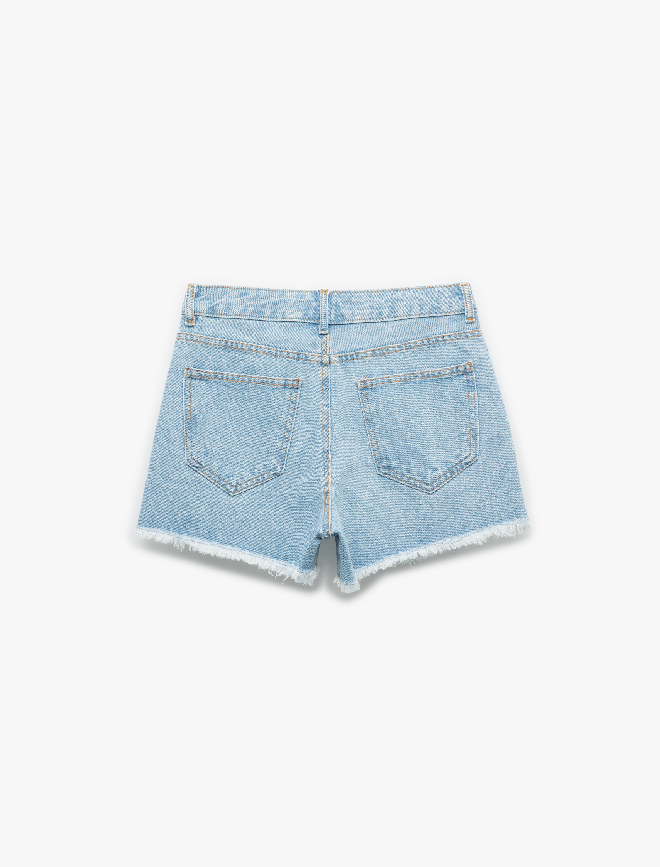   Pamuklu Düğme Detaylı Cepli Asimetrik Mini Denim Şort Etek