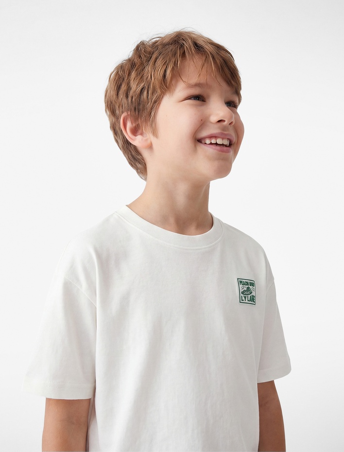 Erkek Çocuk Pamuklu Baskılı Kısa Kollu Bisiklet Yaka Oversize Tişört