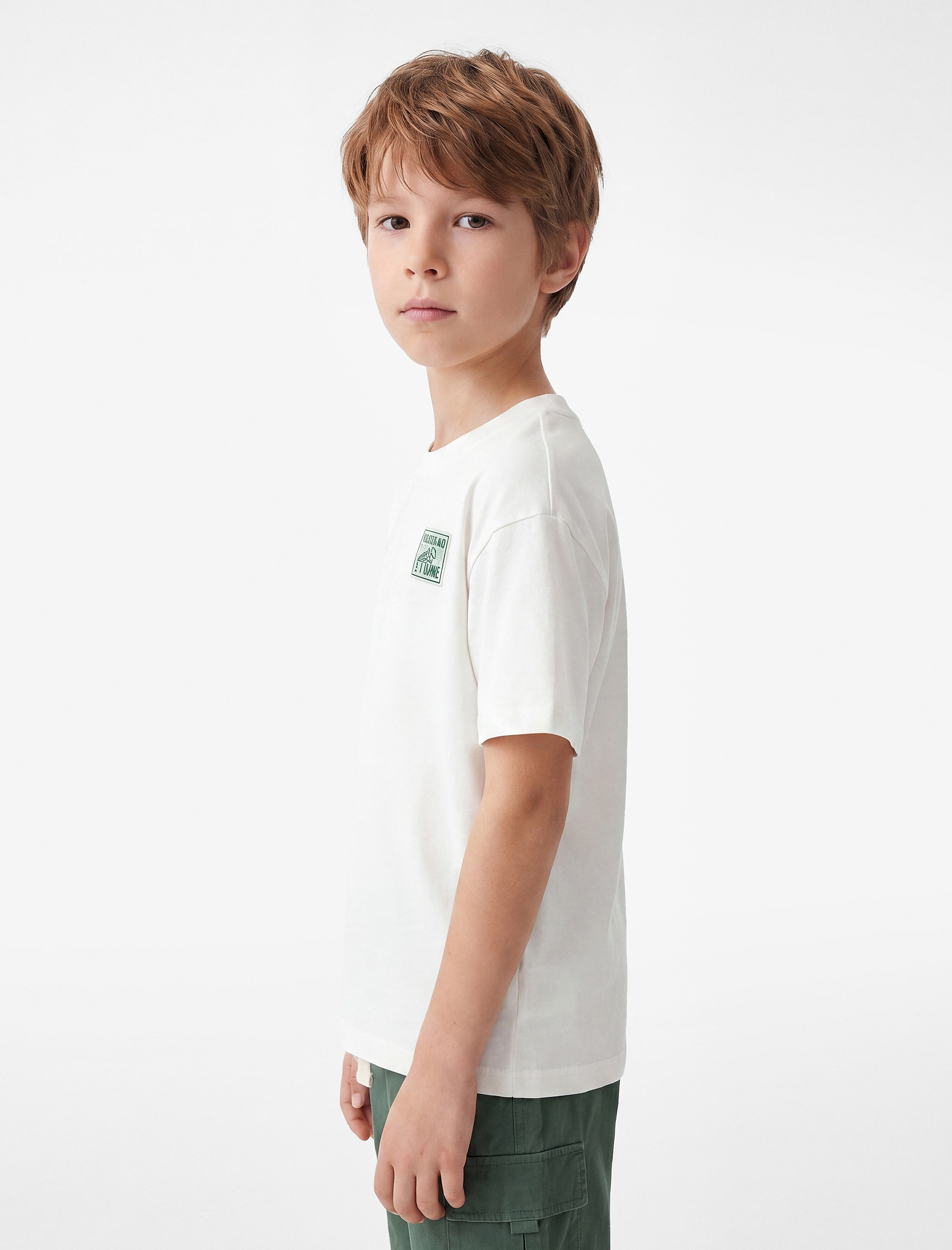  Erkek Çocuk Pamuklu Baskılı Kısa Kollu Bisiklet Yaka Oversize Tişört