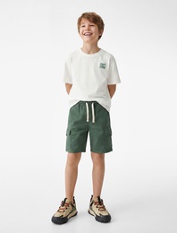 Pamuklu Baskılı Kısa Kollu Bisiklet Yaka Oversize Tişört