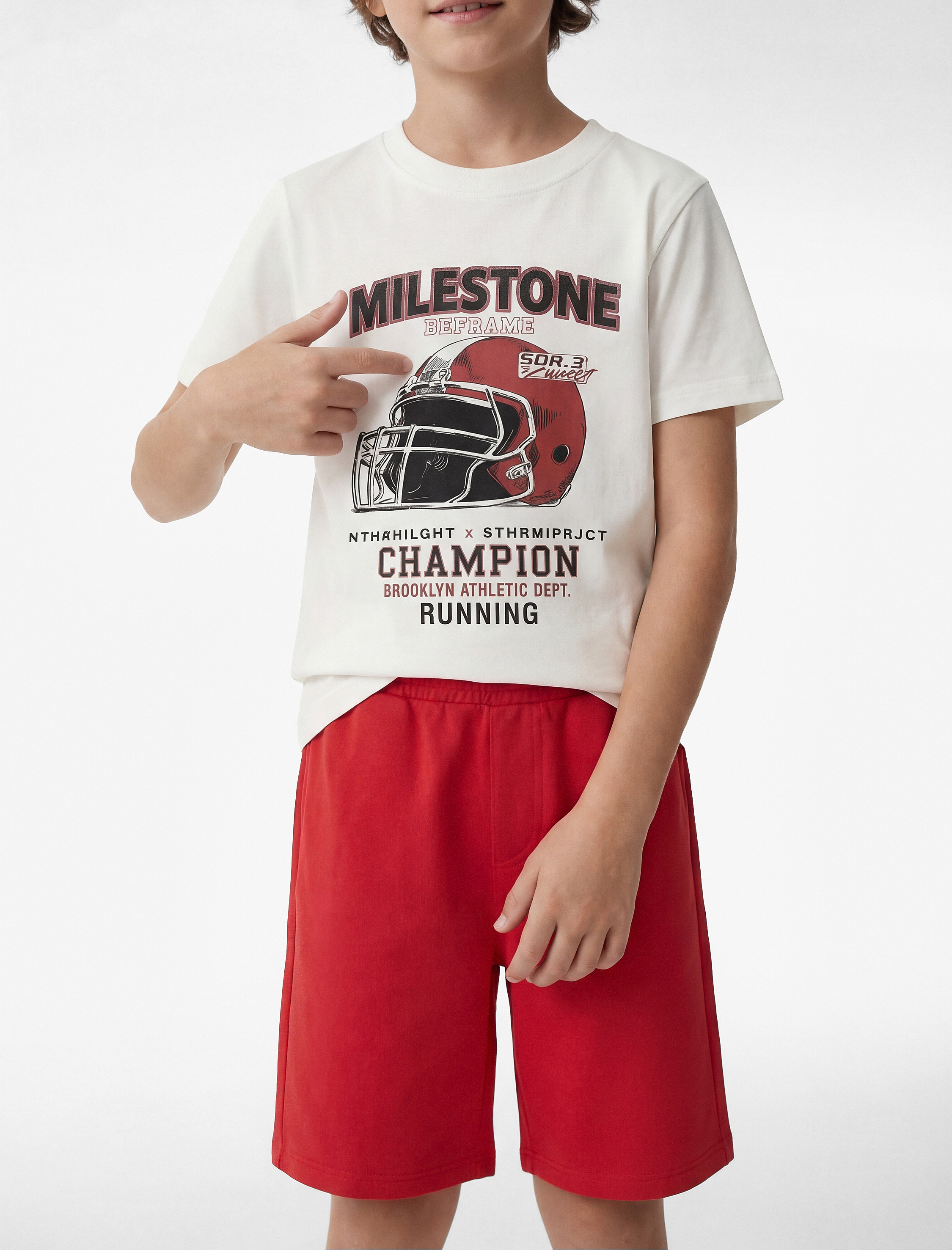  Erkek Çocuk Baskılı Kısa Kollu Bisiklet Yaka Pamuklu Tişört