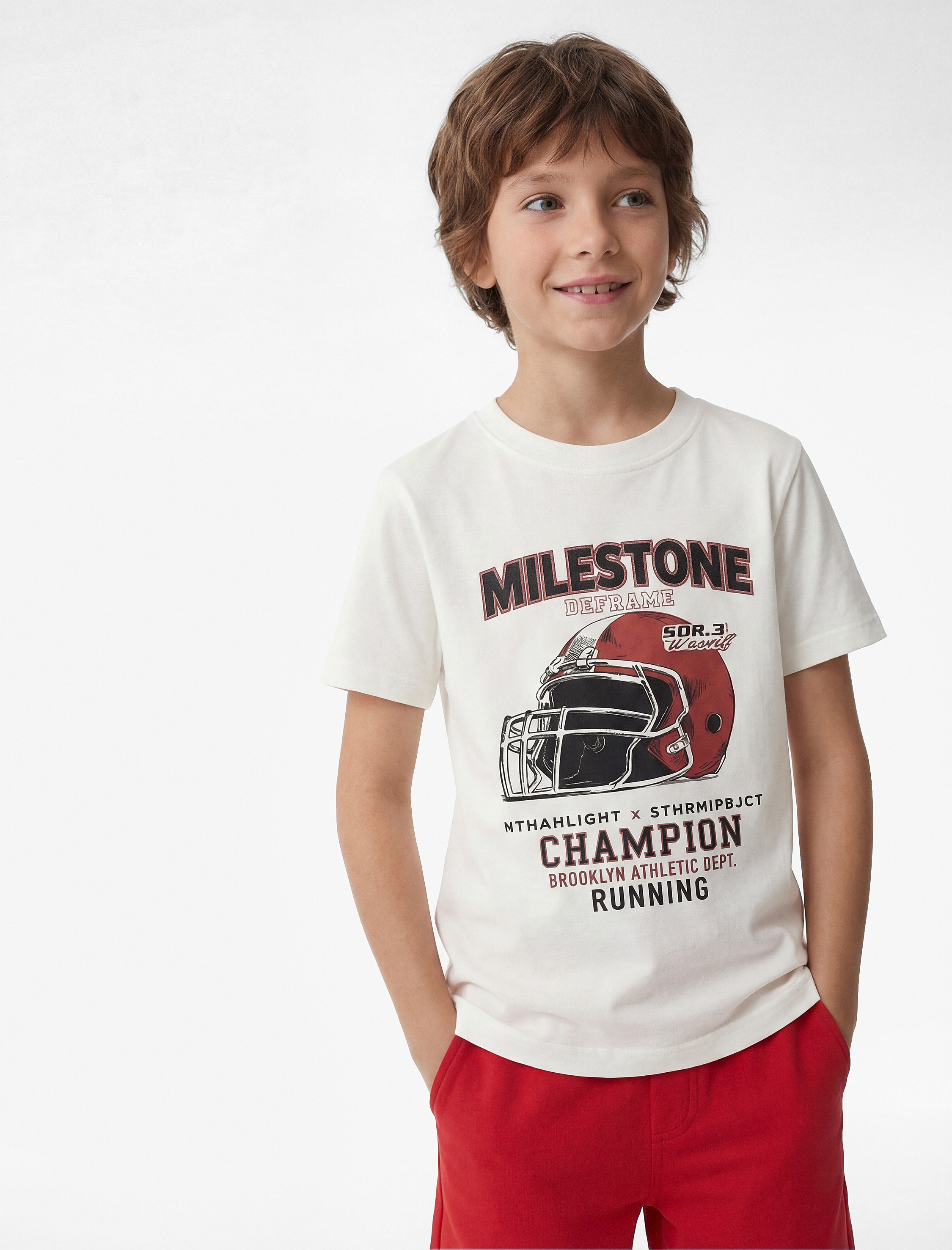  Erkek Çocuk Baskılı Kısa Kollu Bisiklet Yaka Pamuklu Tişört