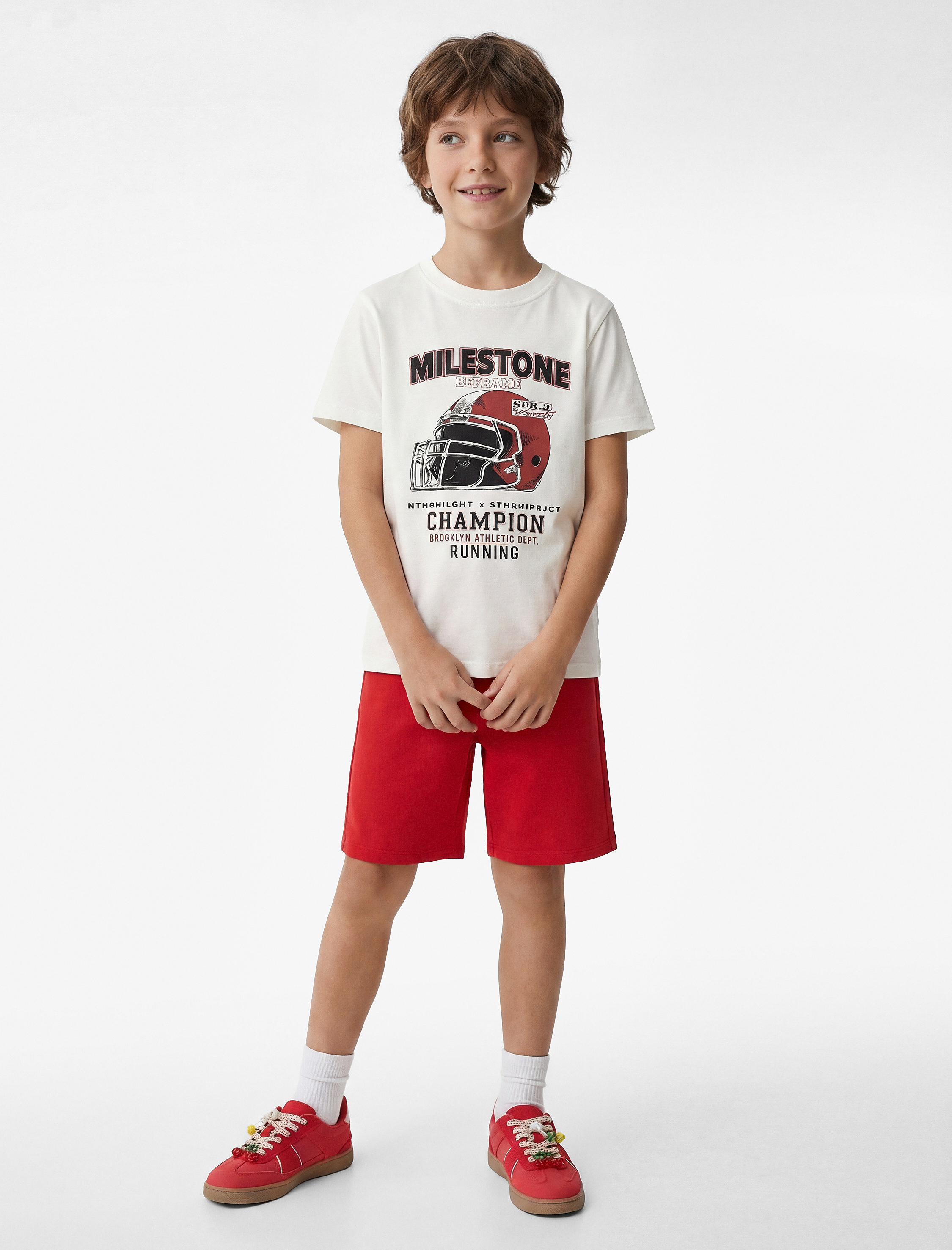  Erkek Çocuk Baskılı Kısa Kollu Bisiklet Yaka Pamuklu Tişört