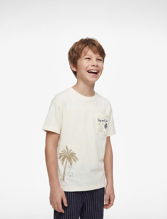 Erkek Çocuk Pamuklu Bisiklet Yaka Kısa Kollu Baskılı Tişört