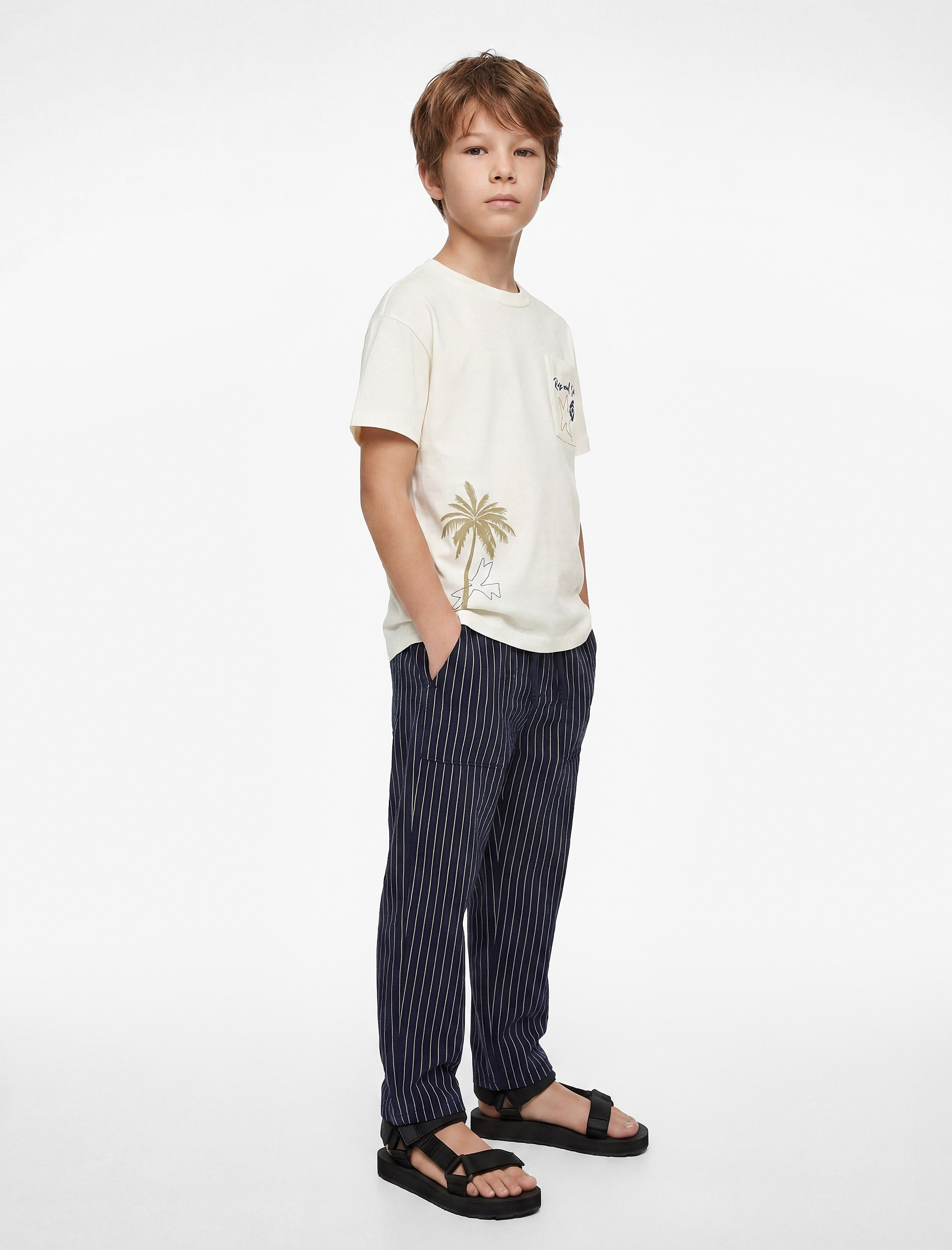  Erkek Çocuk Pamuklu Bisiklet Yaka Kısa Kollu Baskılı Tişört