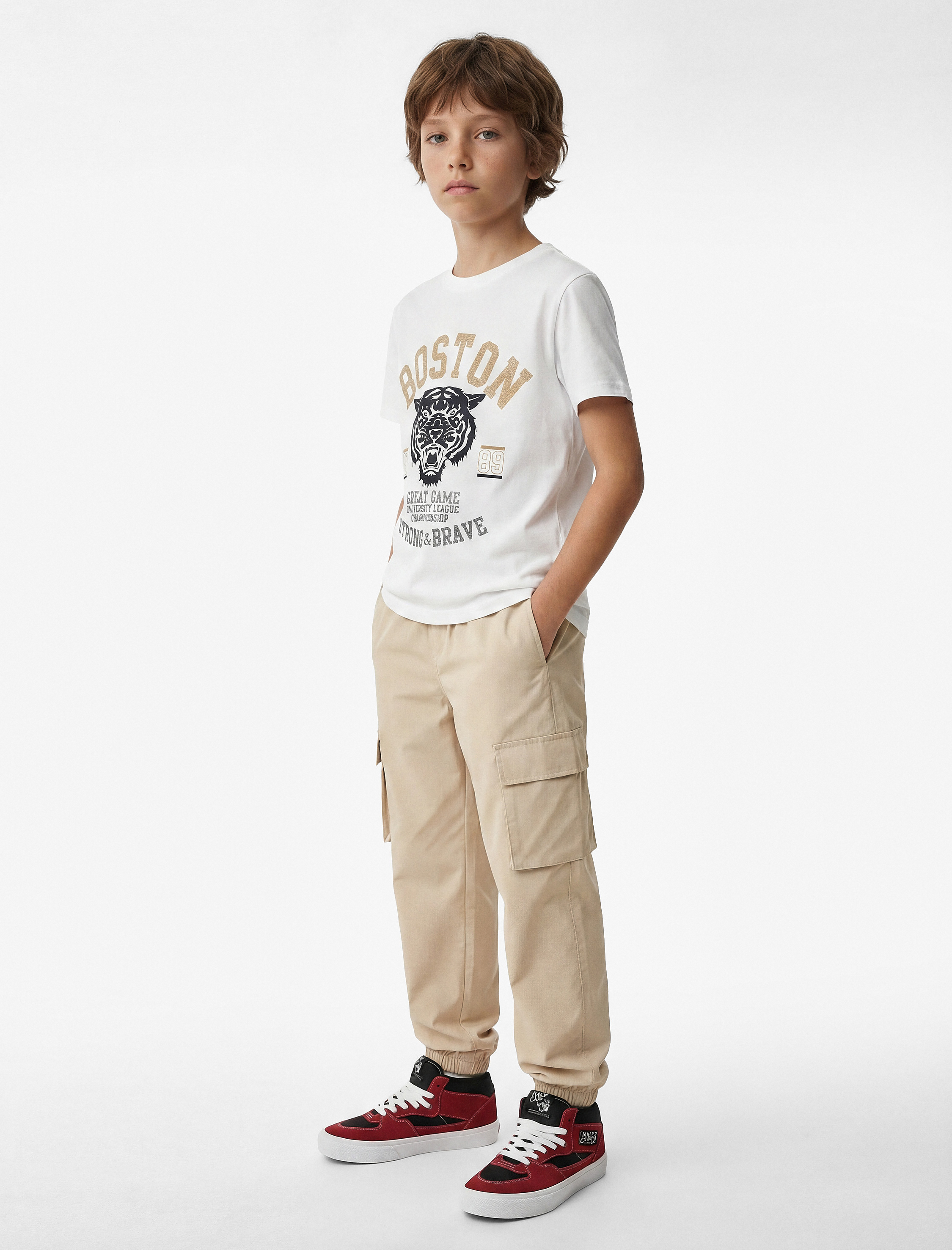  Erkek Çocuk Pamuklu Kısa Kollu Bisiklet Yaka Baskılı Tişört