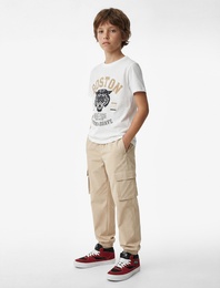 Pamuklu Kısa Kollu Bisiklet Yaka Baskılı Tişört