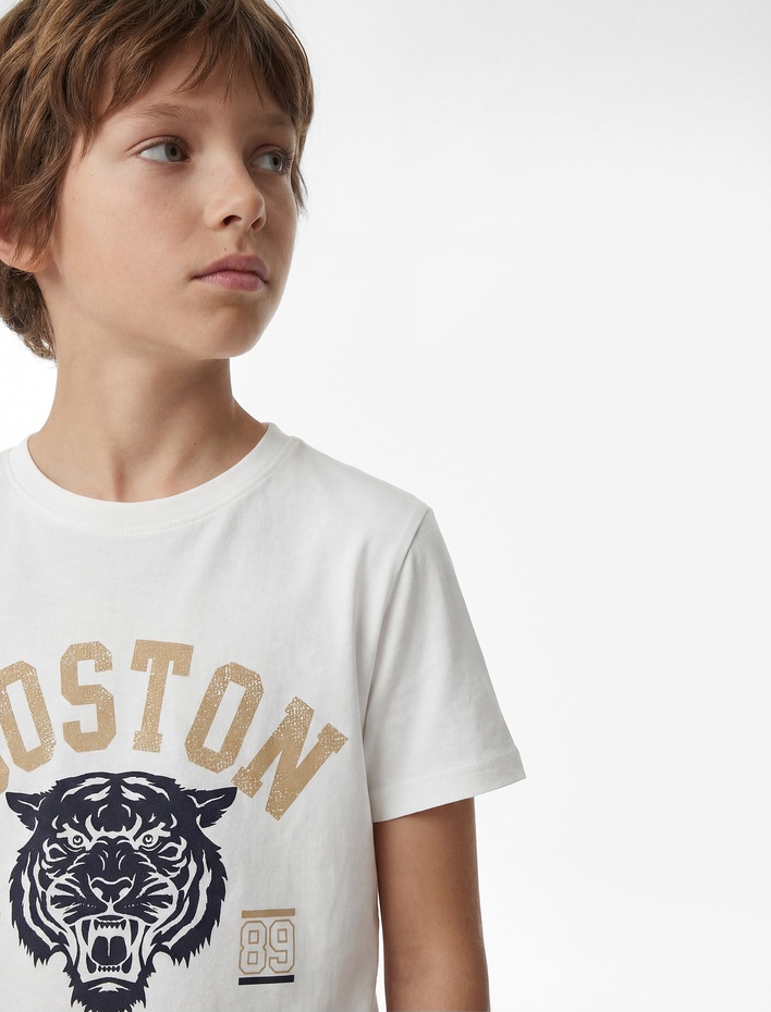 Erkek Çocuk Pamuklu Kısa Kollu Bisiklet Yaka Baskılı Tişört