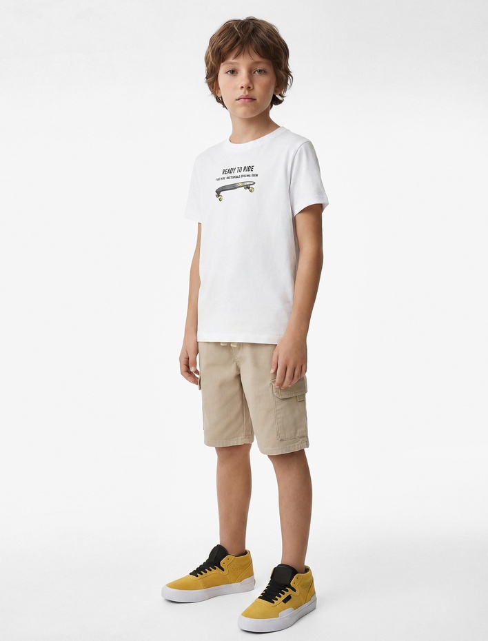 Erkek Çocuk Bisiklet Yaka Kısa Kollu Pamuklu Baskılı Tişört