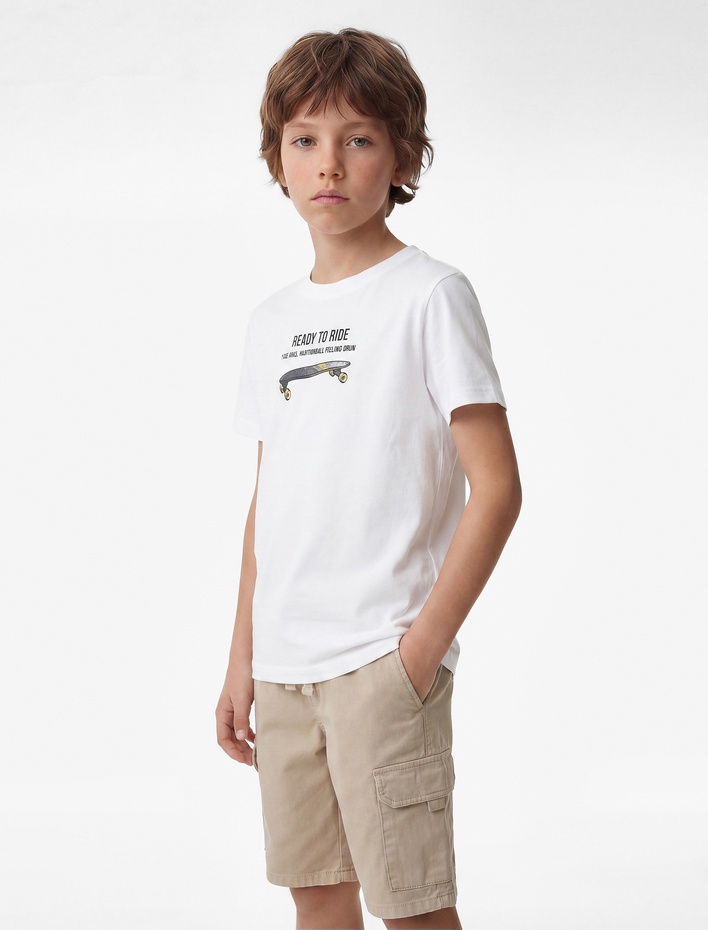 Erkek Çocuk Bisiklet Yaka Kısa Kollu Pamuklu Baskılı Tişört