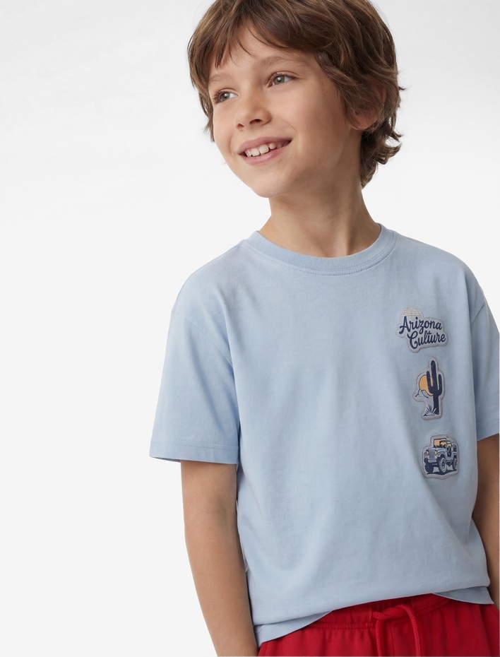 Erkek Çocuk Bisiklet Yaka Kısa Kollu Pamuklu Baskılı Oversize Tişört