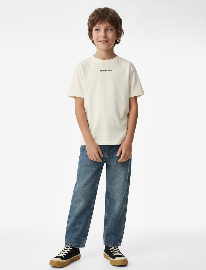 Erkek Çocuk Pamuklu Kısa Kollu Baskılı Bisiklet Yaka Oversize Tişört