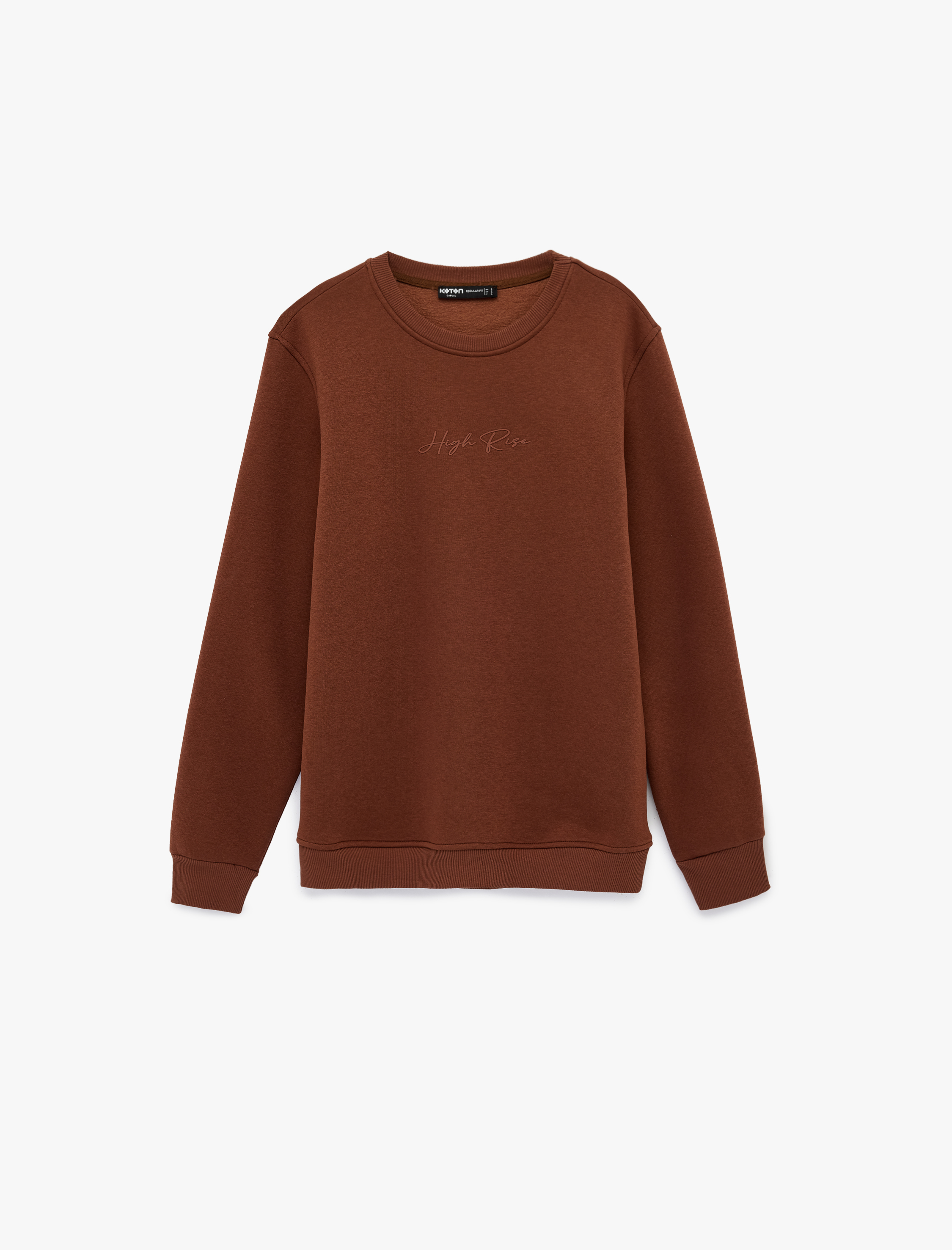   Regular Fit Uzun Kollu Şardonlu Bisiklet Yaka Basic Baskılı Sweatshirt
