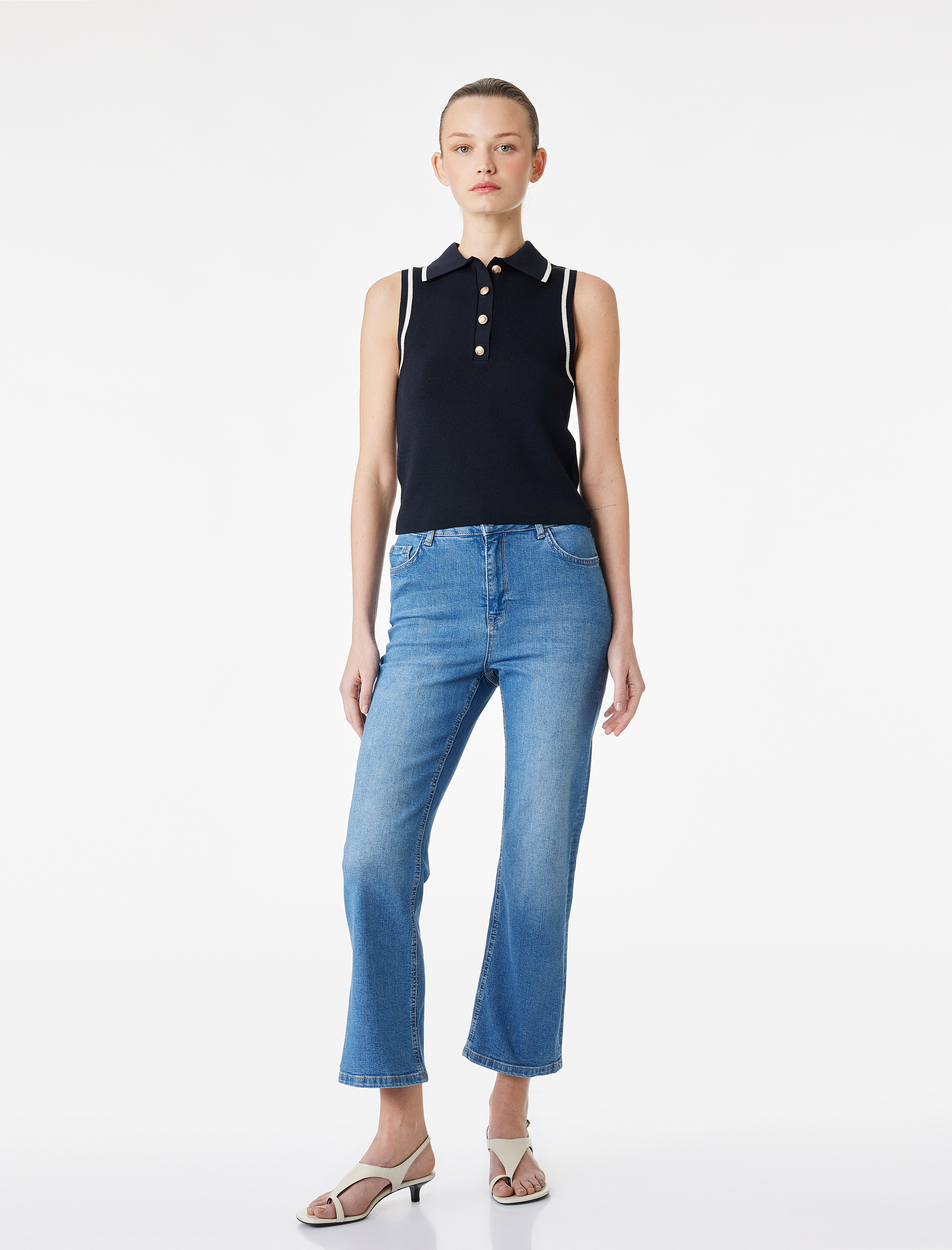   Dar Kesim Normal Bel Cepli İspanyol Paça Jean Pantolon - Flare Jeans