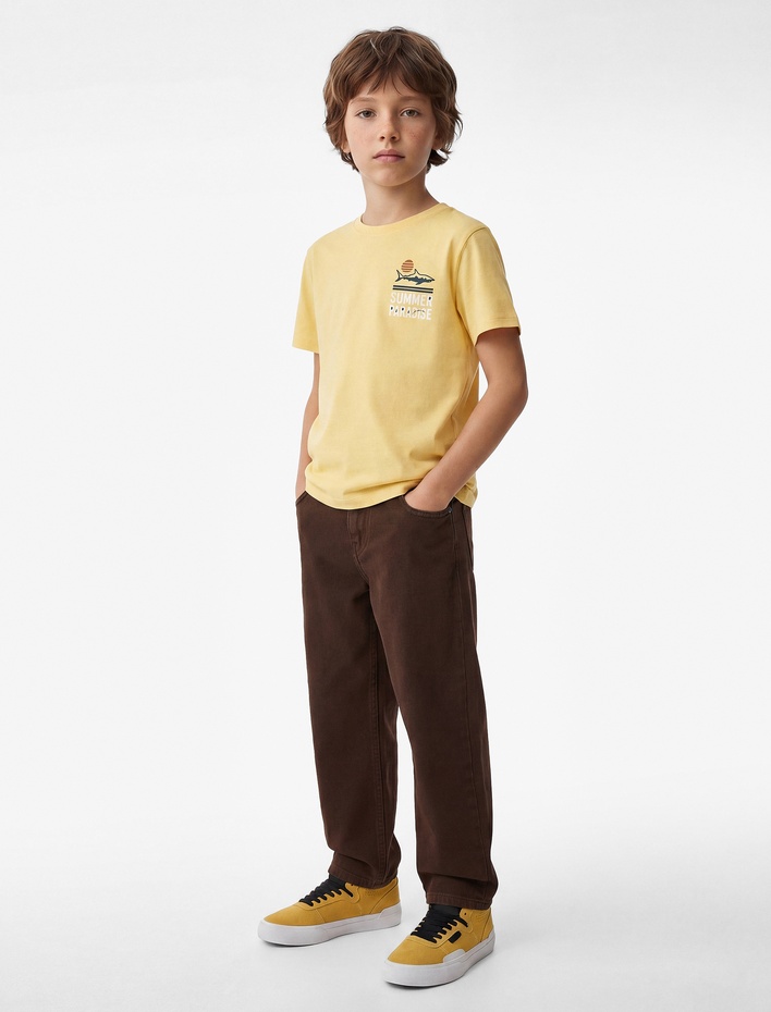 Erkek Çocuk Pamuklu Bisiklet Yaka Kısa Kollu Baskılı Tişört